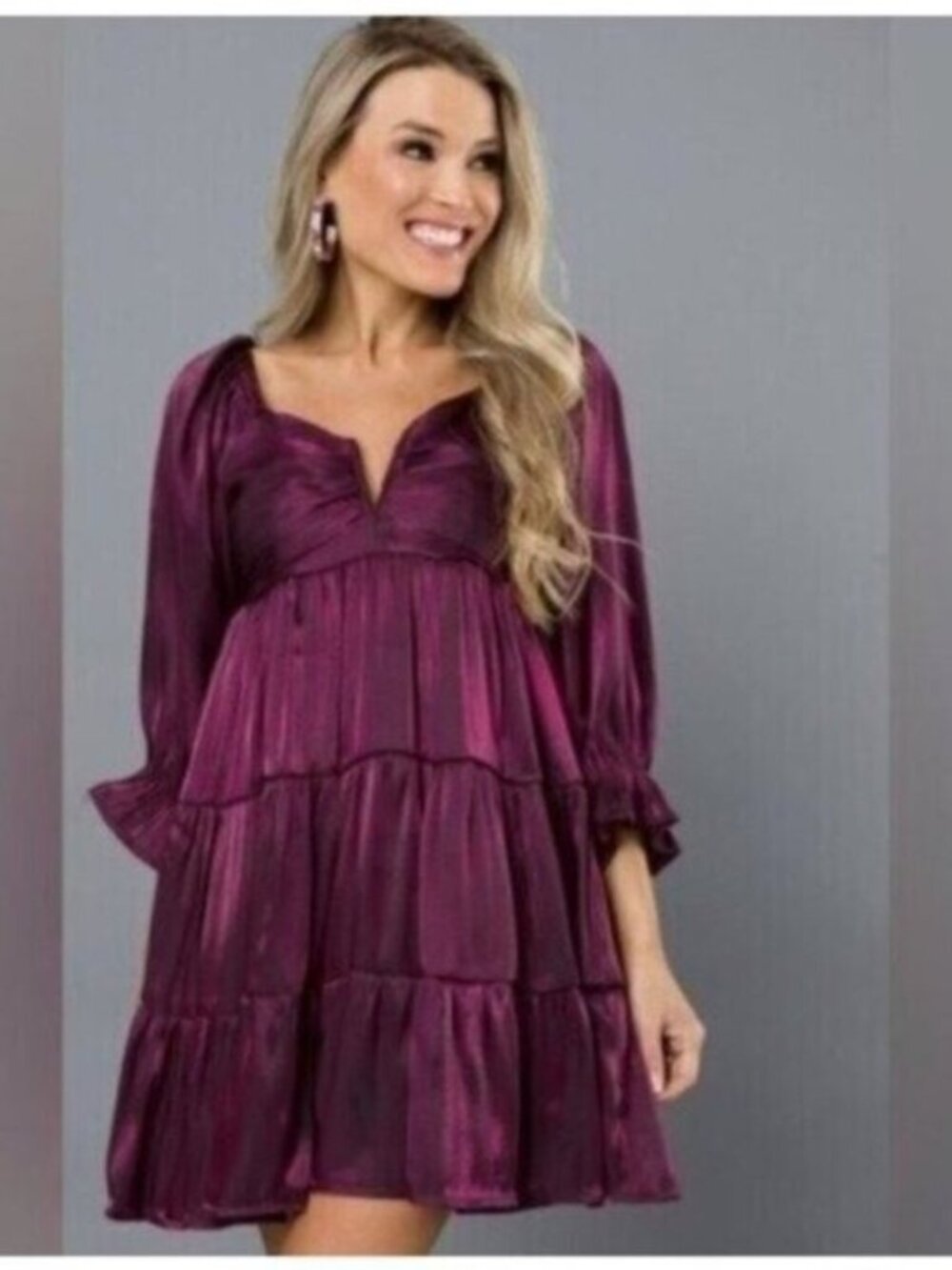 Entro Shimmer Tiered Mini Dress Western Jewel Toned Short Sleeve